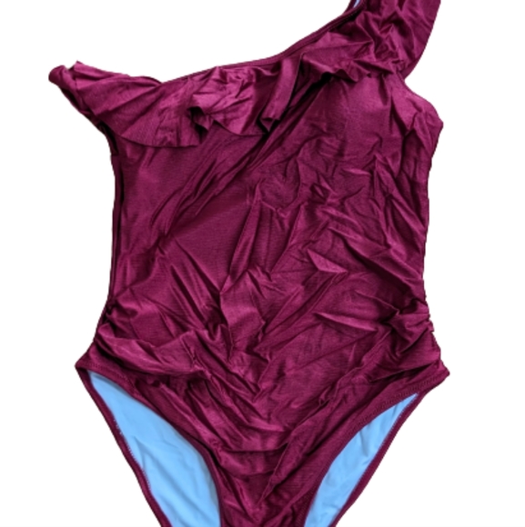 Cupshe Swimsuit Womens Sz L Ruffle One Piece Red Sparkle.added Halter Sparkle - Picture 3 of 10